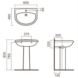 Раковина подвесная 60 Sanitana REGINA с пьедесталом - фото 75510