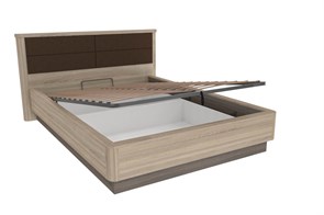 Кровать двуспальная 1400 с подъемным механизмом с мягким изголовьем Бруна (Сономе эйч темная/Сономе эйч светлая)