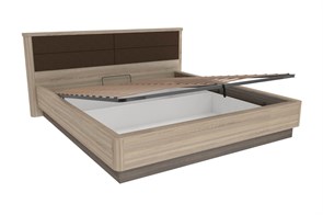 Кровать двуспальная 1800 с подъемным механизмом с мягким изголовьем Бруна (Сономе эйч темная/Сономе эйч светлая)