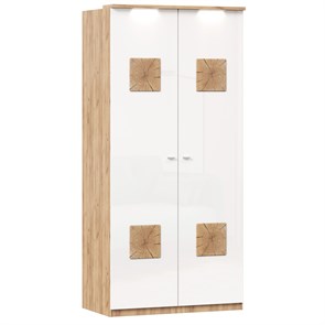Шкаф двухстворчатый с декоративными накладками Фиджи (Дуб Золотой/Белый)