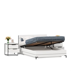 Кровать двуспальная 1400 с подъемным механизмом Норд с тумбами (Белый/Статуарио)