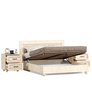 Кровать двуспальная 1600 с подъёмным механизмом с тумбами Александрия (Рустика/Кожа Ленто)