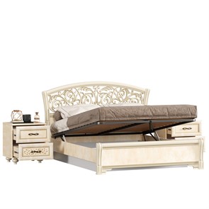Кровать двуспальная 1600 ППУ с подъёмным механизмом с тумбами Александрия (Рустика/Кожа Ленто)