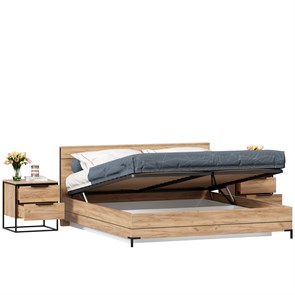 Норд Кровать двуспальная 1800 с подъемным механизмом с тумбами (Дуб Золотой)